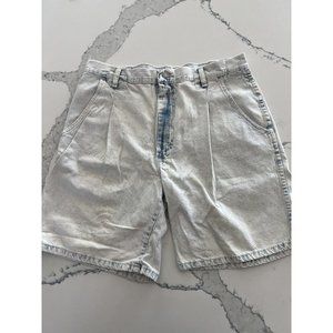Vintage Wrangler Shorts Men's 34 Pleated Blue Denim Light Wash Casual Loose